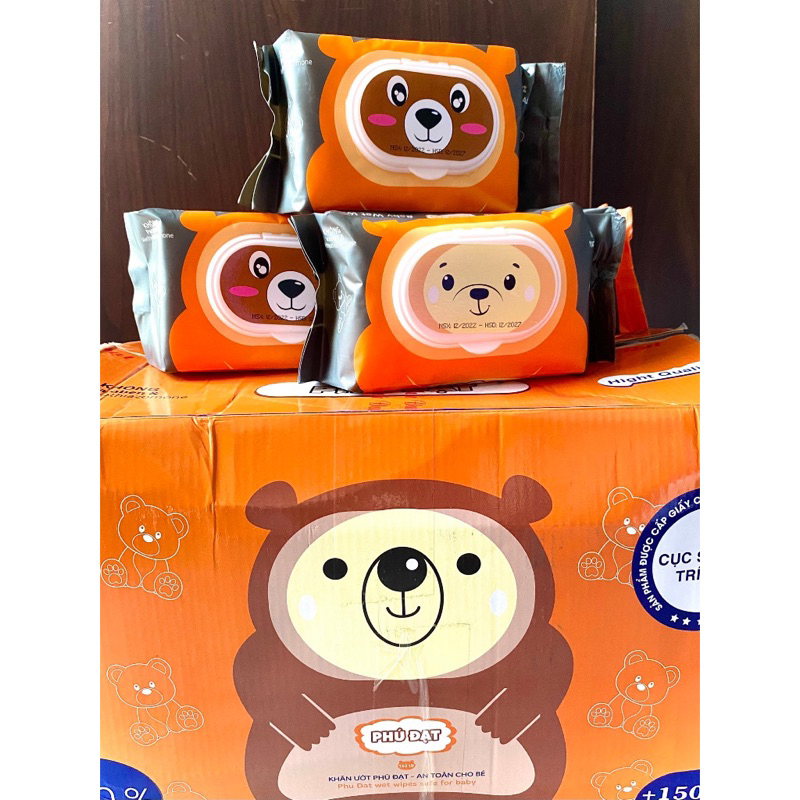 Thùng khăn giấy ướt 32 gói gấu trúc, khăn giấy ướt không mùi phú đạt cao cấp chính hãng - Hie en Store