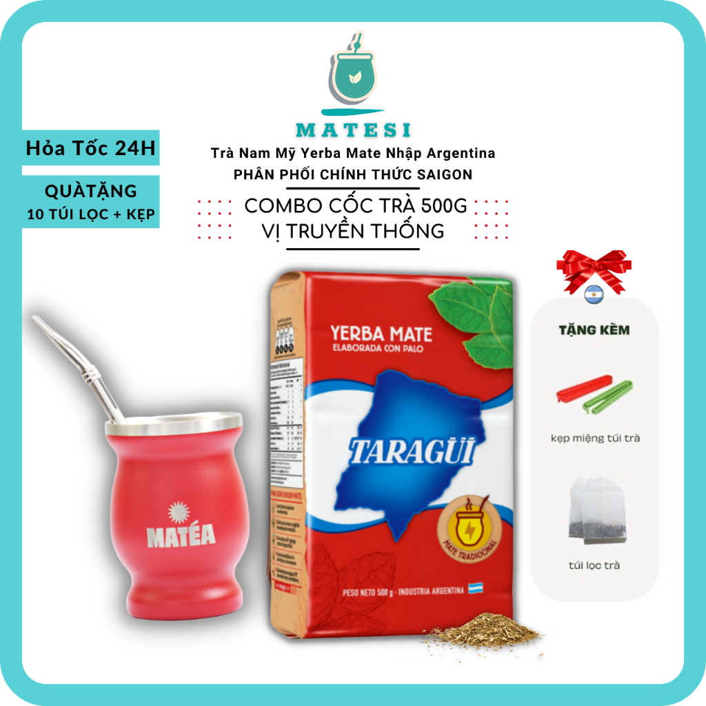 Combo Trà Vị Truyền Thống 500g + Cốc nhập Argentina (Eatclean, giảm cân, Gymer, Detox, giải nhiệt)