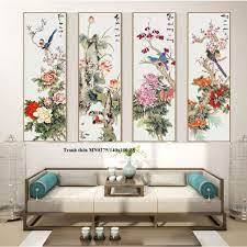 (KHO SỈ) Tranh thêu chữ thập Tứ quý mẫu đơn