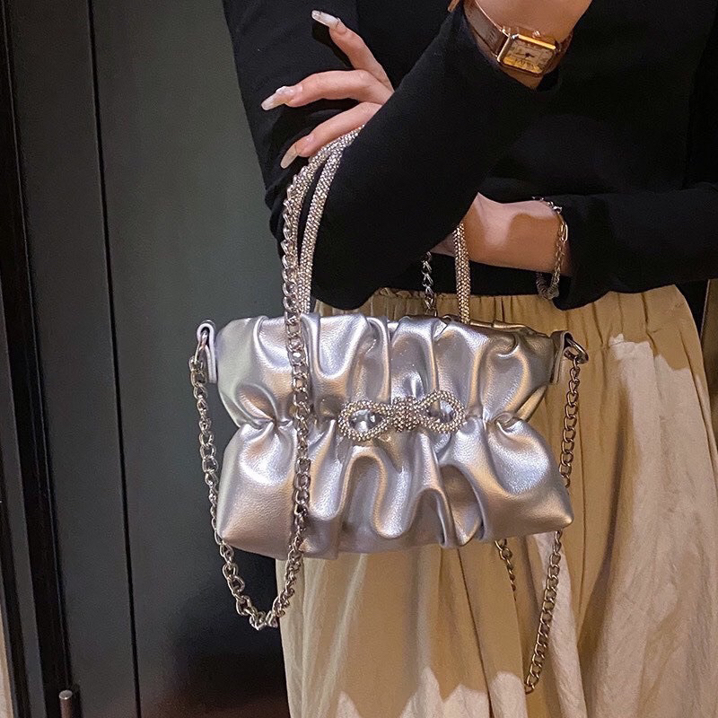 Túi Xách Nữ Túi Đeo Chéo Túi Cầm Tay Xếp Ly Phối Nơ Tiểu Thư QG Store