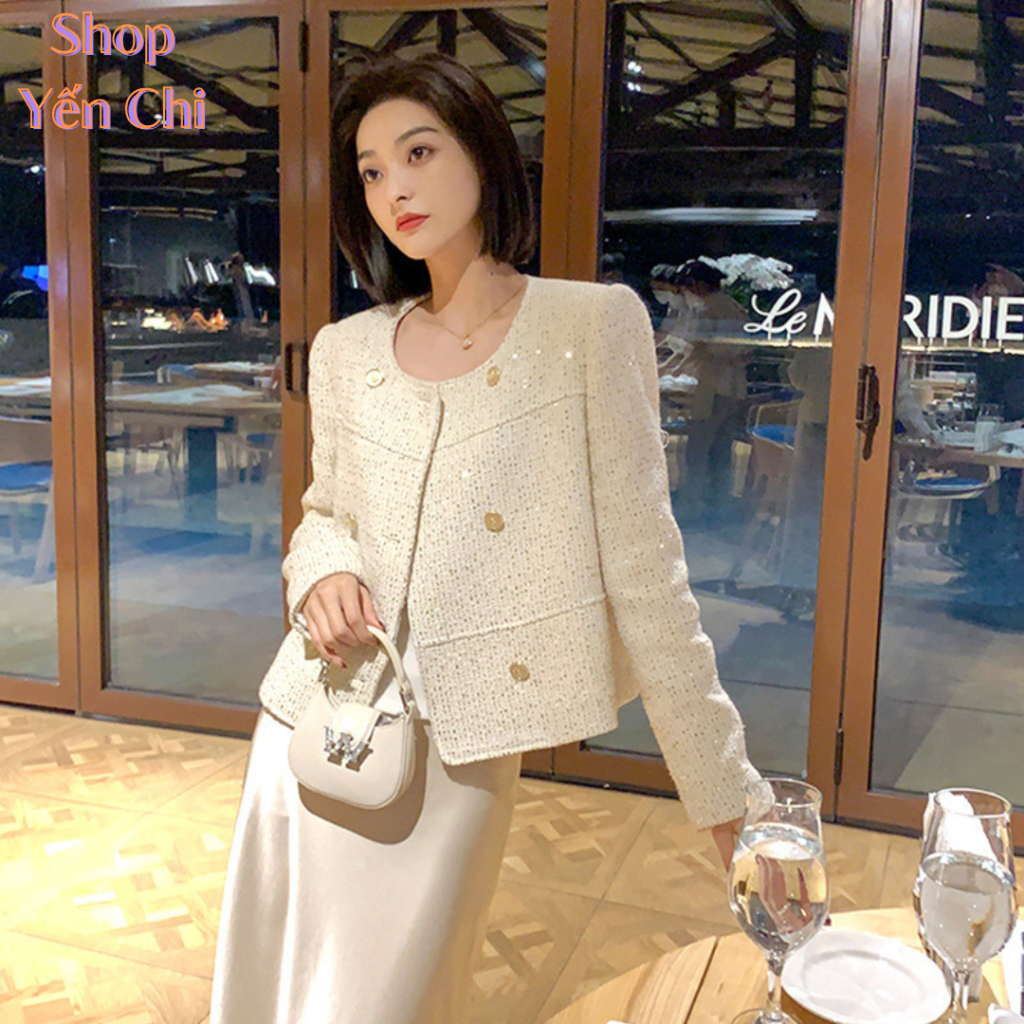 Áo Khoác Dạ Tweed Chất Liệu Kim Sa Lóng Lánh Mẫu Mới Nhất 2023