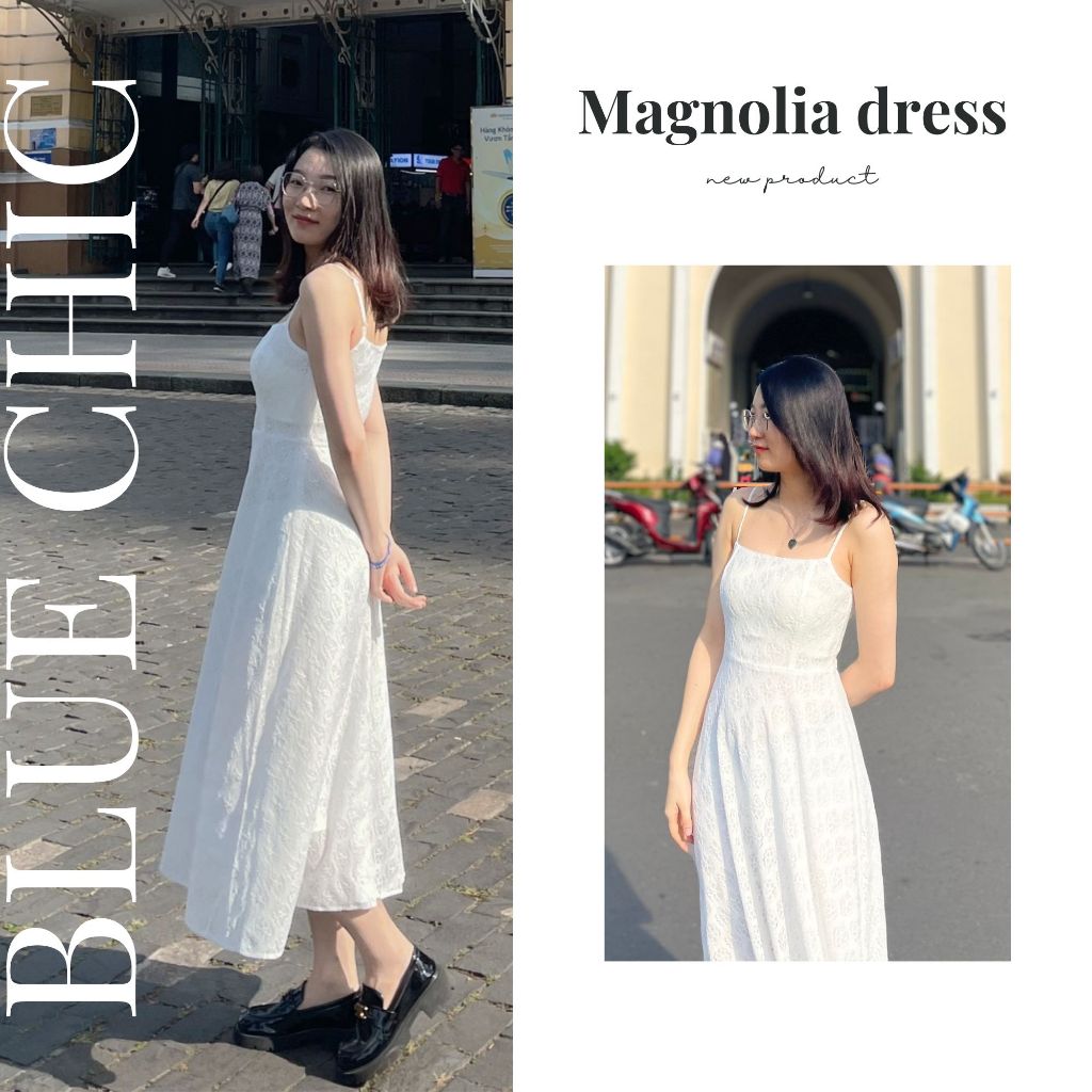 Đầm hai dây hoa nổi dáng midi MAGNOLIA DRESS | BLUE CHIC HOUSE