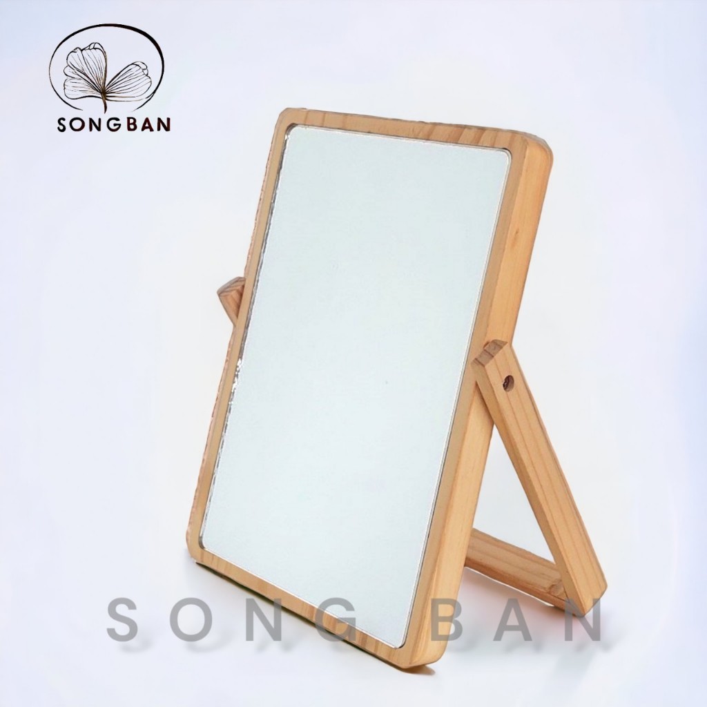 Gương Trang Điểm, Gương Khung Gỗ Thông Để Bàn Decor Xinh Xắn - Hàng VN Xuất Khẩu