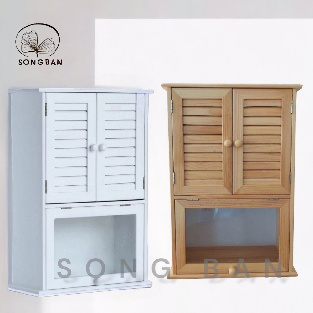 Tủ Thuốc Gỗ Nhiều Màu, Tủ Lưu Trữ Đồ Dùng 2 Cánh Có Hộp Kính Mở Treo Tường - Hàng VN Xuất Khẩu