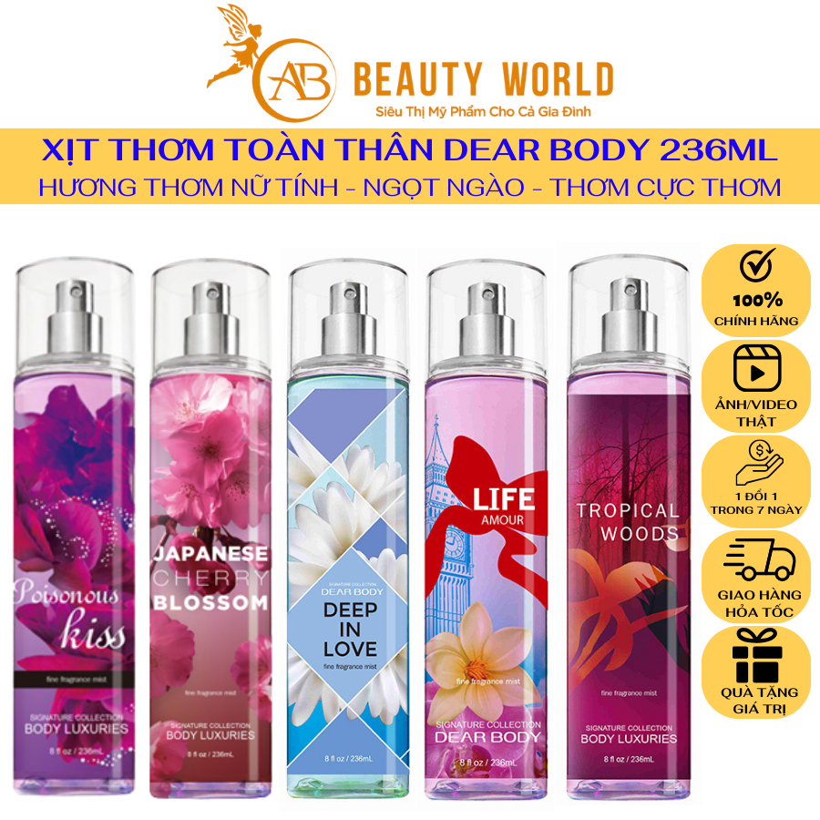 BODY MIST DEAR BODY 236ml - XỊT THƠM TOÀN THÂN - LƯU HƯƠNG SUỐT. NGÀY DÀI - DÀNH CHO NỮ