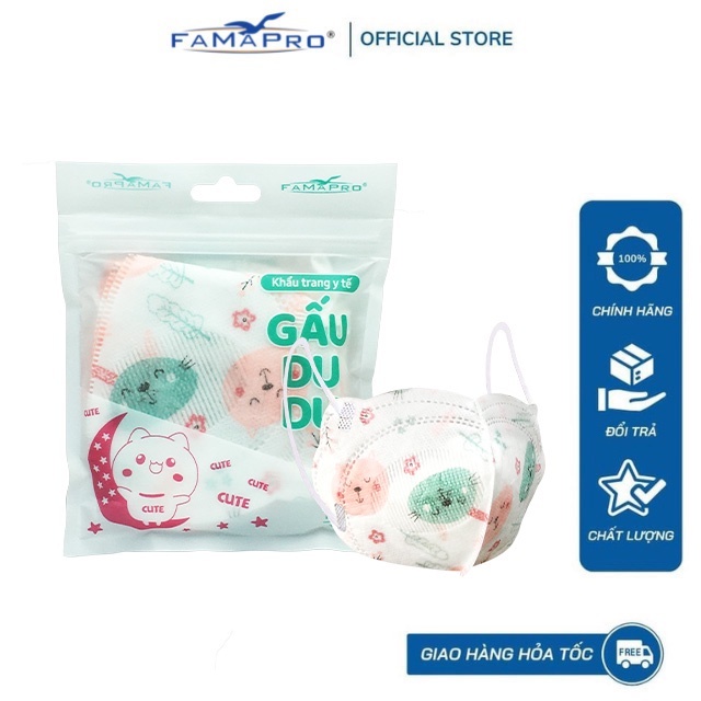 Khẩu trang Gấu du du Khẩu trang y tế 3 lớp Famapro Kids cho bé 2-4 tuổi