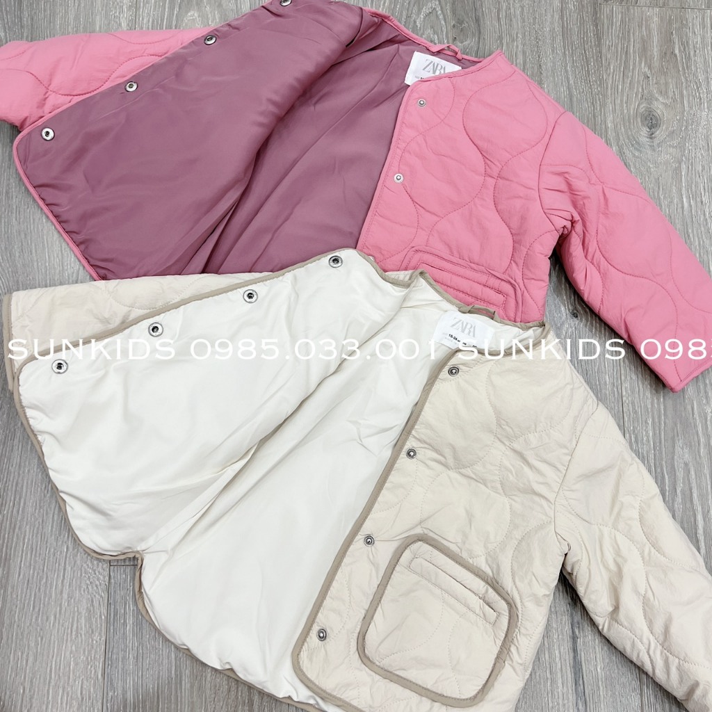 Áo khoác bé gái ZR trần phao siêu nhẹ bomber túi vuông
