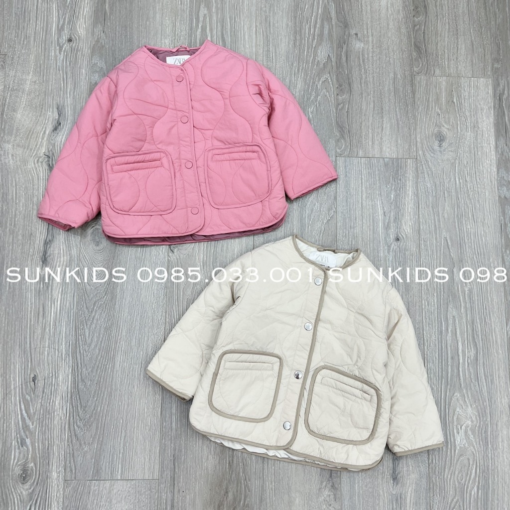 Áo khoác bé gái ZR trần phao siêu nhẹ bomber túi vuông