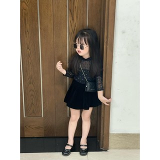 SÉT ÁO KIM SA CV NHUNG ĐEN CHO BÉ