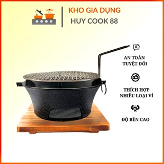 Bếp nướng than hoa bằng Gang kèm đế gỗ và vỉ inox304 Huycook88