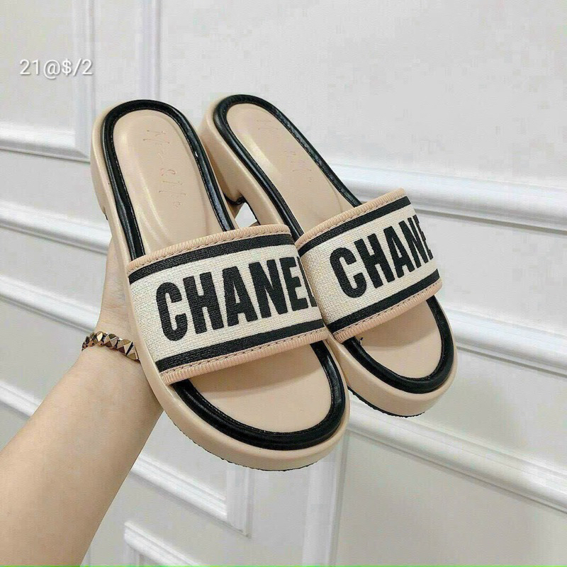 Dép Nữ Bản Chữ Thêu Đế 3 Phân Thời Trang Siêu Đẹp