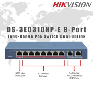 Switch mạng 8 cổng PoE 2 cổng Uplink Hikvision DS-3E0310HP-E