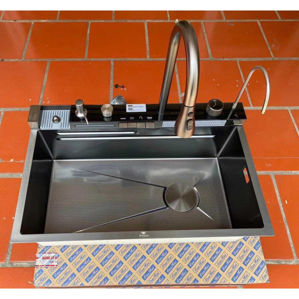Chậu Rửa Bát 1 Hố Cao Cấp Hato Hiển Thị Nhiệt Độ, Bồn Rửa chén 1 Ngăn Lớn Kèm Vòi Lọc Nước, Thác Nước, Vòi Xịt