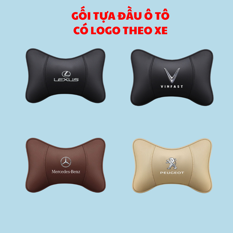 Gối Tựa Đầu Ô Tô Da, Gối Tựa Đầu Gắn Ghế Ngồi Ô Tô Có Logo Theo Hãng Xe Toyota/Mazda/Vinfast/Honda/Huyndai/Nissan/Mitsub