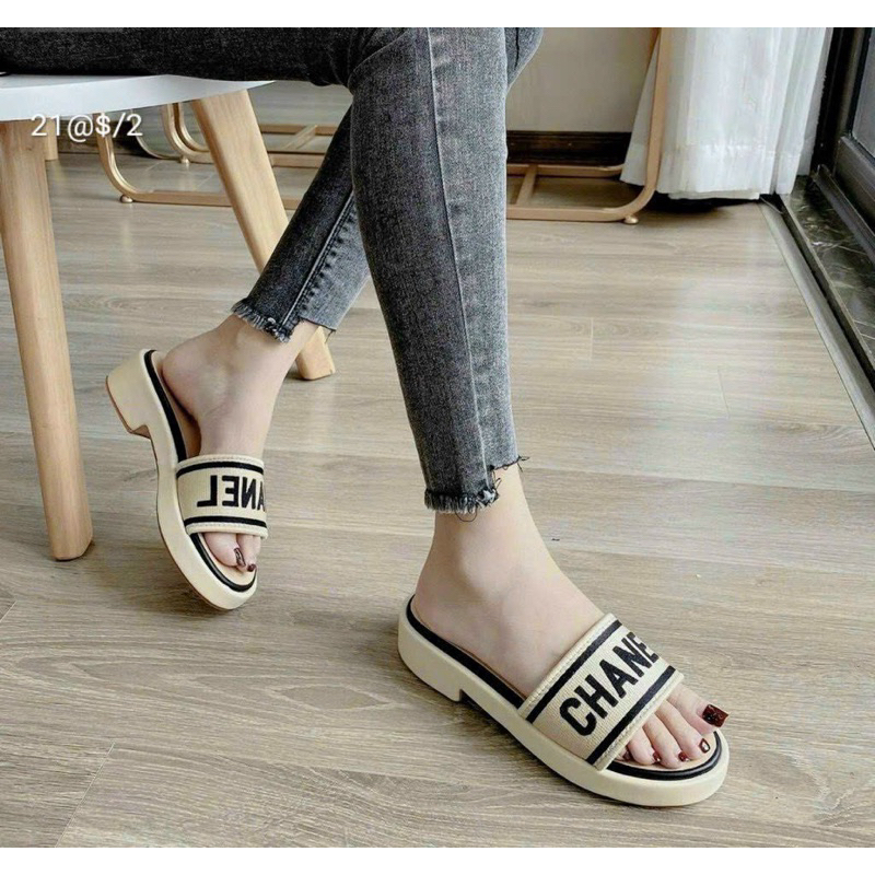 Dép Nữ Bản Chữ Thêu Đế 3 Phân Thời Trang Siêu Đẹp