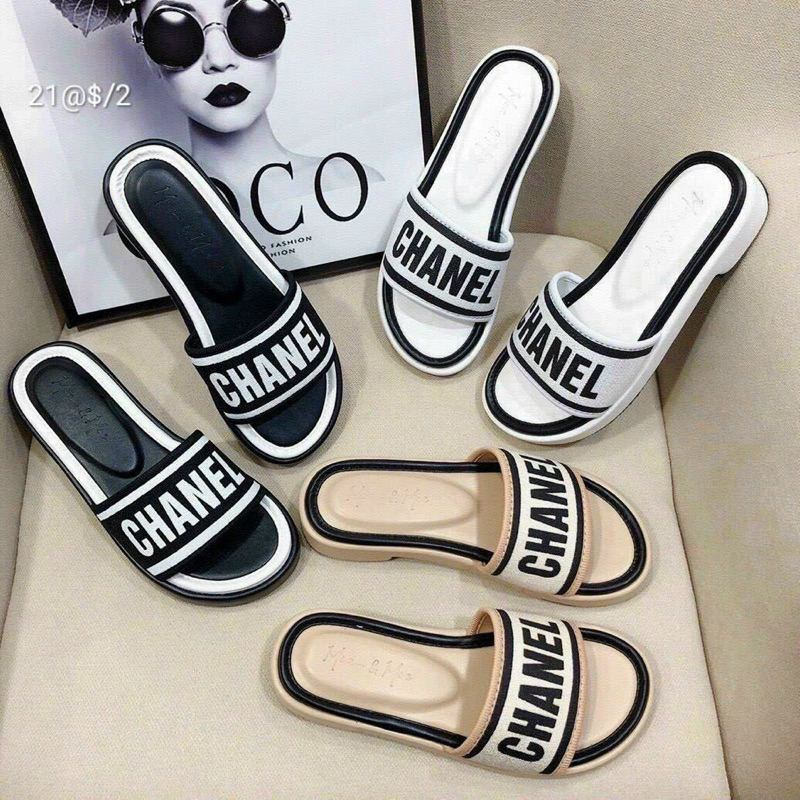 Dép Nữ Bản Chữ Thêu Đế 3 Phân Thời Trang Siêu Đẹp