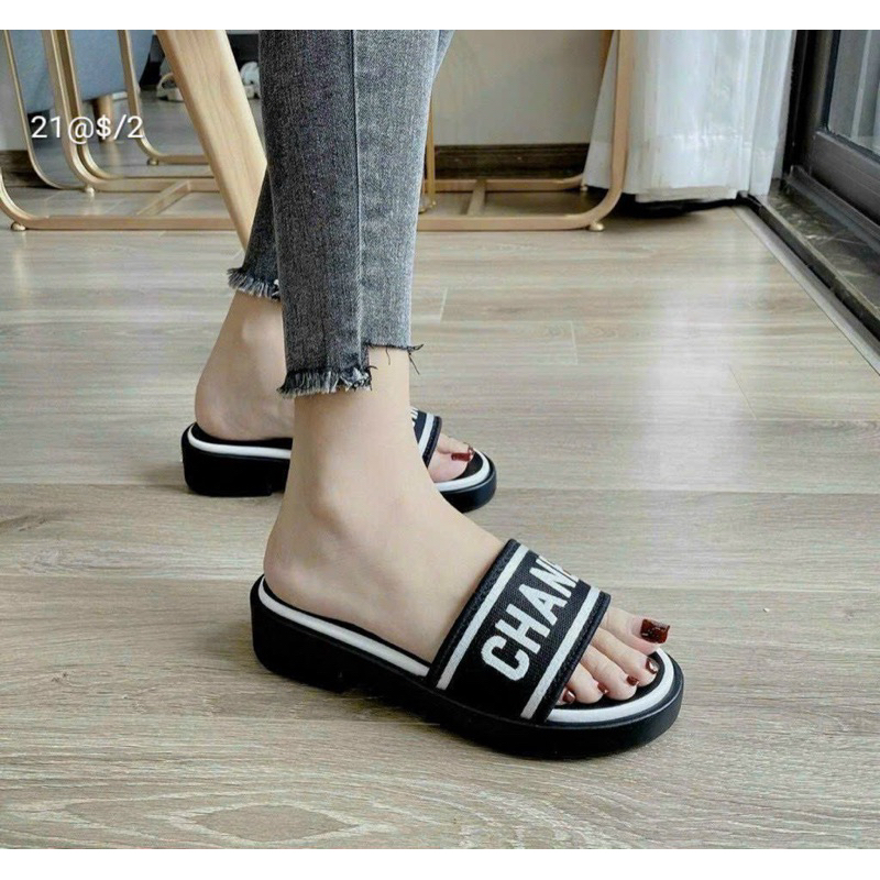 Dép Nữ Bản Chữ Thêu Đế 3 Phân Thời Trang Siêu Đẹp