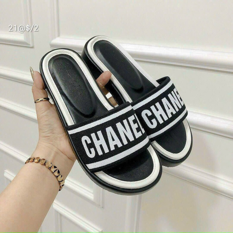 Dép Nữ Bản Chữ Thêu Đế 3 Phân Thời Trang Siêu Đẹp