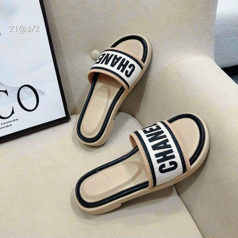 Dép Nữ Bản Chữ Thêu Đế 3 Phân Thời Trang Siêu Đẹp