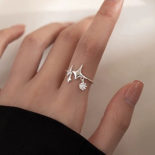 Nhẫn bạc nữ tia sao thả đá đơn giản cá tính xinh xắn