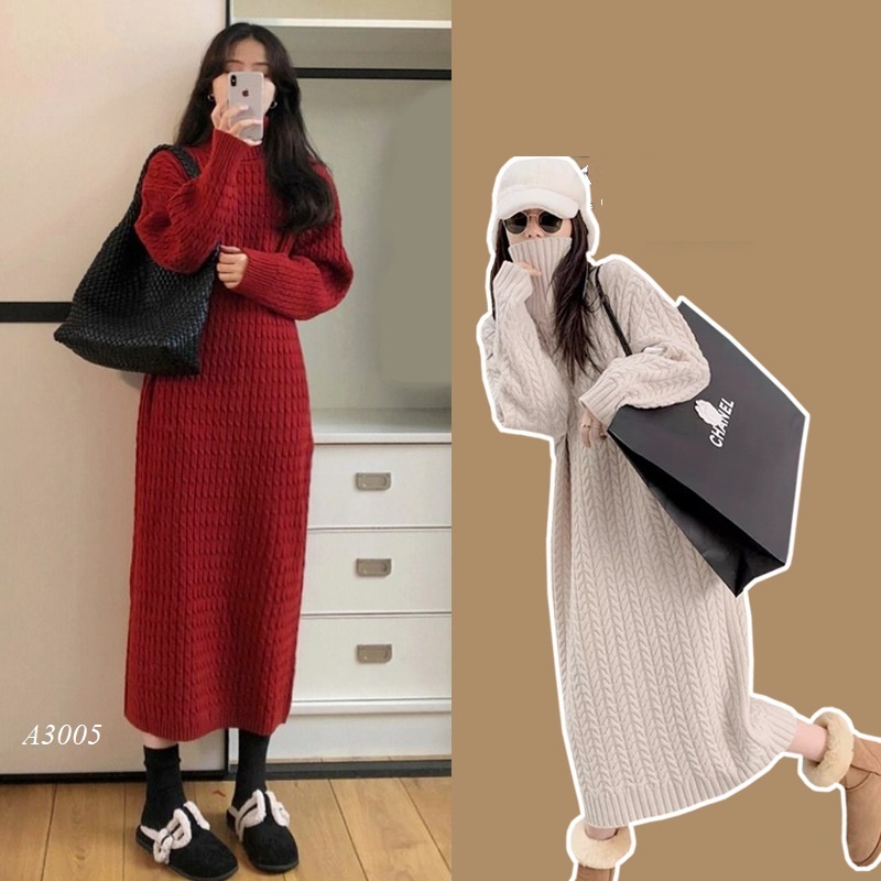 Váy Len Thừng Dày Cao Cổ Siêu ẤM A3005