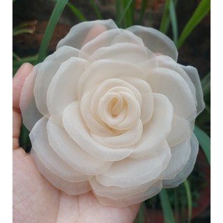 Hoa hồng voan cài áo màu kem