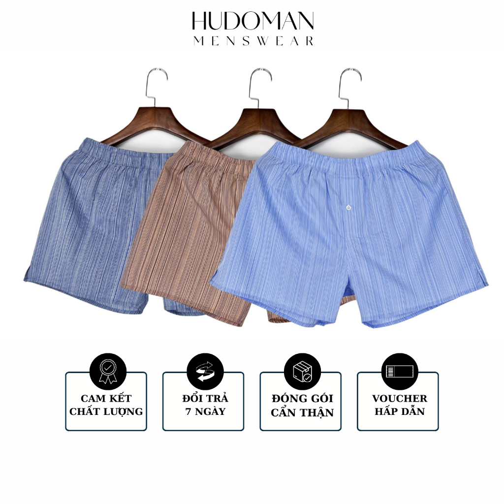 Quần đùi ngủ nam mặc nhà basic HUDOMAN form ngắn trên gối vải kate cotton mềm mại thông thoáng QMN – 00111