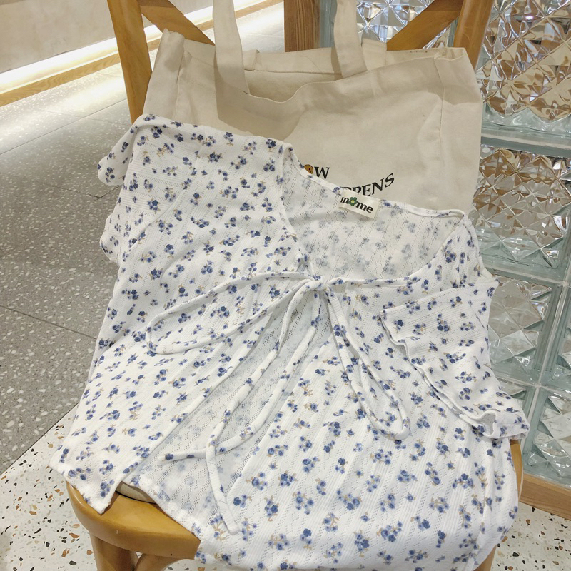 Áo Cardigan cột nơ || Form Croptop || Hoạ tiết bông nhí - MOME.VN