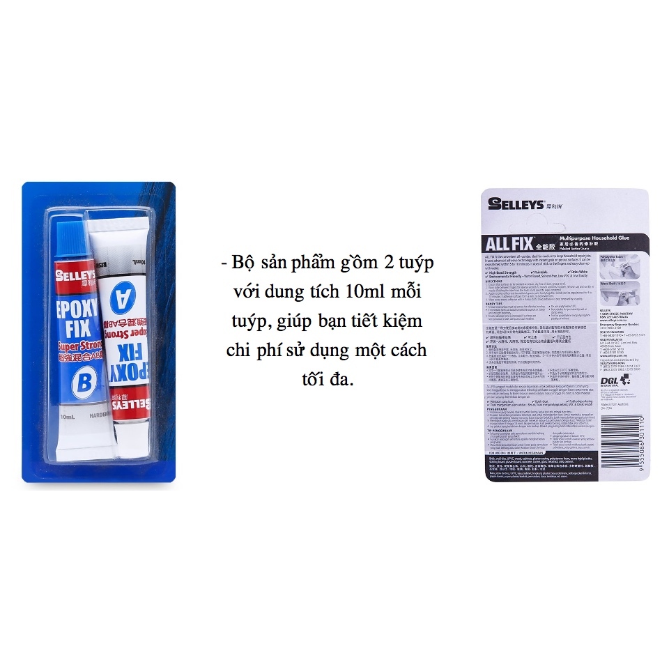Combo 2 lọ Keo Dán 2 Thành Phần AB Selleys Epoxy Fix Super Steel 20ml dán Sắt, Gỗ, Đá, Nhựa, Thủy tinh