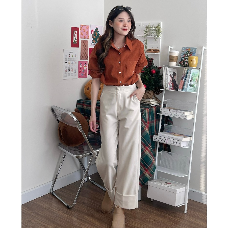 Áo sơ mi nhung gân freesize thêu tim Heartie Shirt - by ufo.thebasic