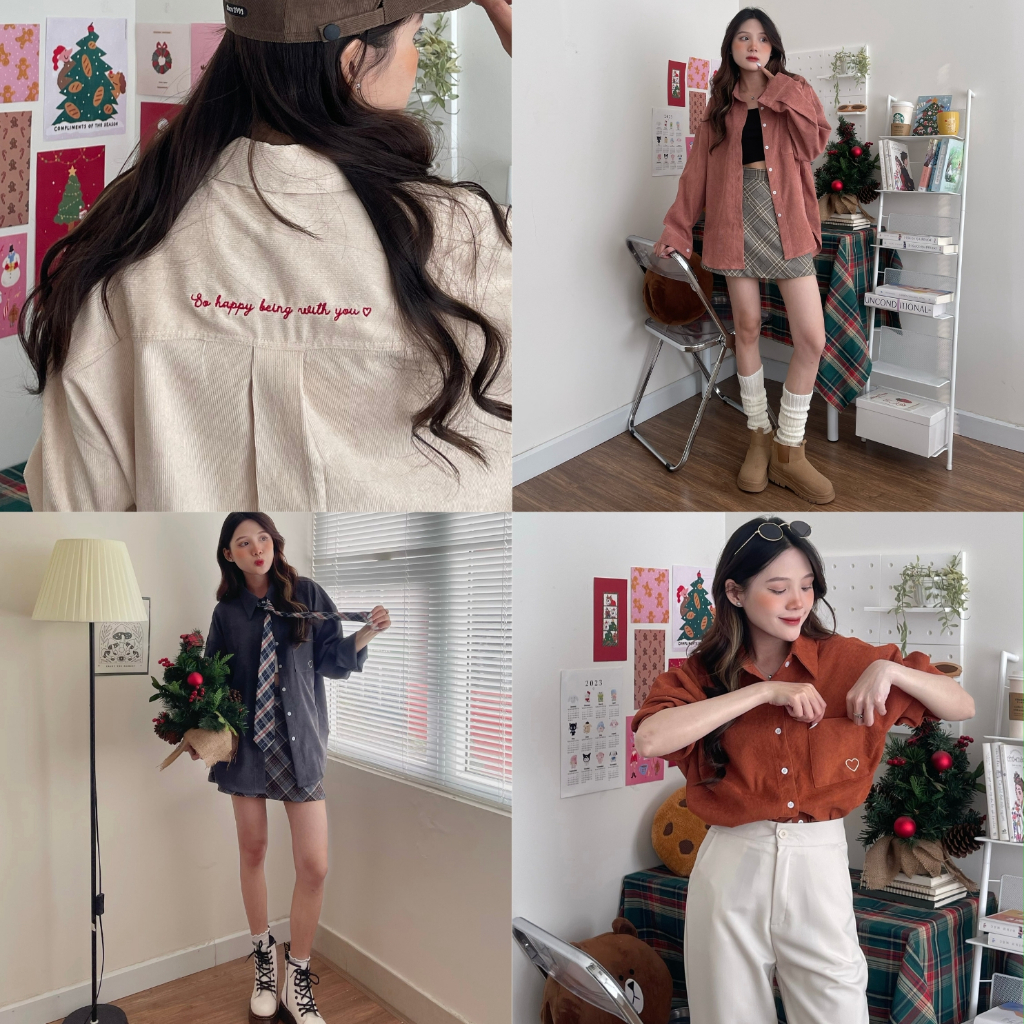 Áo sơ mi nhung gân freesize thêu tim Heartie Shirt - by ufo.thebasic