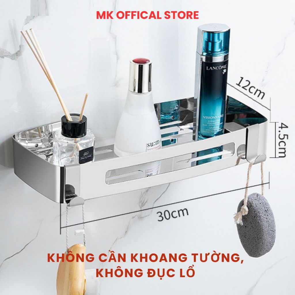 Kệ nhà tắm - kệ để đồ nhà tắm inox 304 cao cấp dán tường chịu lực tốt, kèm 2 móc treo, keo dán, đinh ốc
