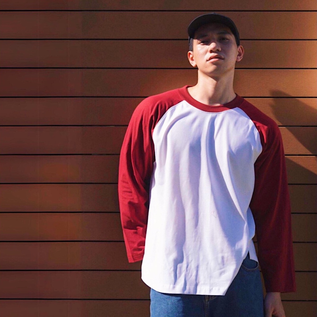 Flexible raglan White Plum | MEMS Áo thun cotton nam nữ tay dài trơn cổ tròn áo phối màu