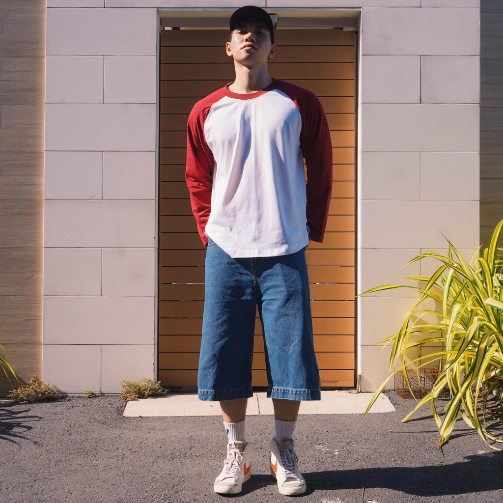 Flexible raglan White Plum | MEMS Áo thun cotton nam nữ tay dài trơn cổ tròn áo phối màu