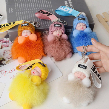 Búp Bê Ngủ Treo Túi , Móc Khóa Sợi Lông Cao Cấp