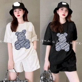 Set bộ đùi chất cotton su form rộng mặc nhà cho nữ rẻ đẹp đơn giản mùa hè bigsize 40-75kg in Gấu D