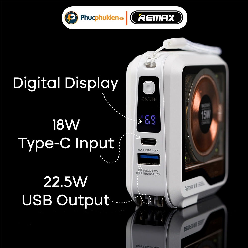 Remax rpp 621 - Sạc dự phòng Remax 10000mAh đa năng all in one sạc không dây 2 dây sạc chân cắm AC - Phúc Phụ Kiện Remax