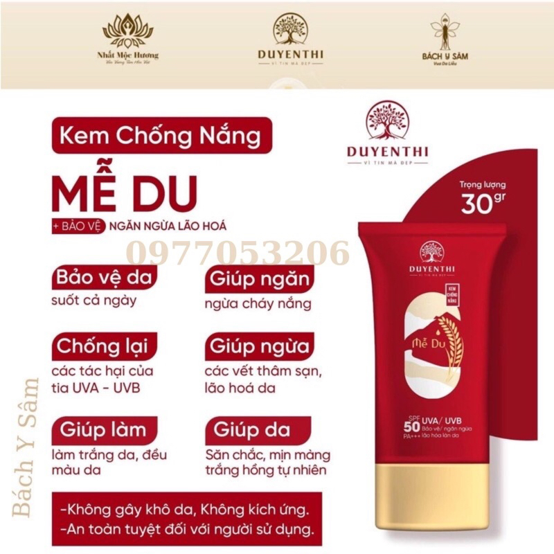 KEM CHỐNG NẮNG MỄ DU DÀNH CHO DA DẦU MỤN FPF 50+ 30gr của BÁCH Y SÂM mới