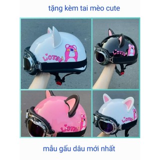  Gấu dâu mũ bảo hiểm kính phi công   tặng kèm tai mèo xịn  