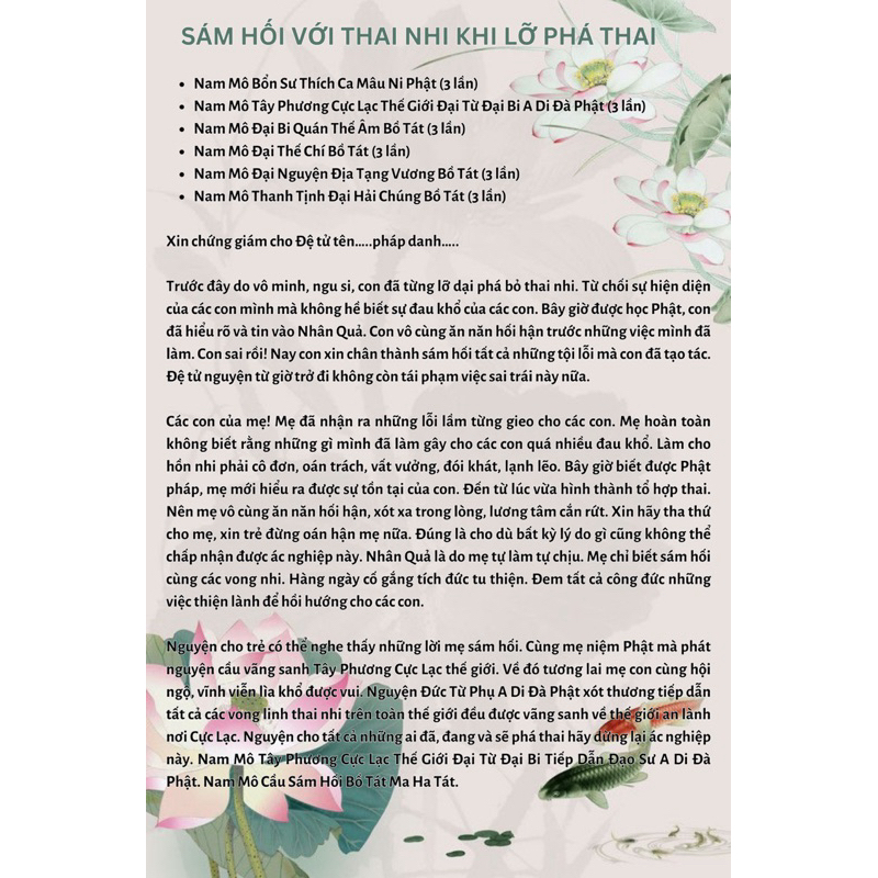 Sách - Tờ sám hối thai nhi khi lỡ phá thai