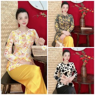 Bộ bà ba vải lụa họa tiết và chấm bi mẫu 2