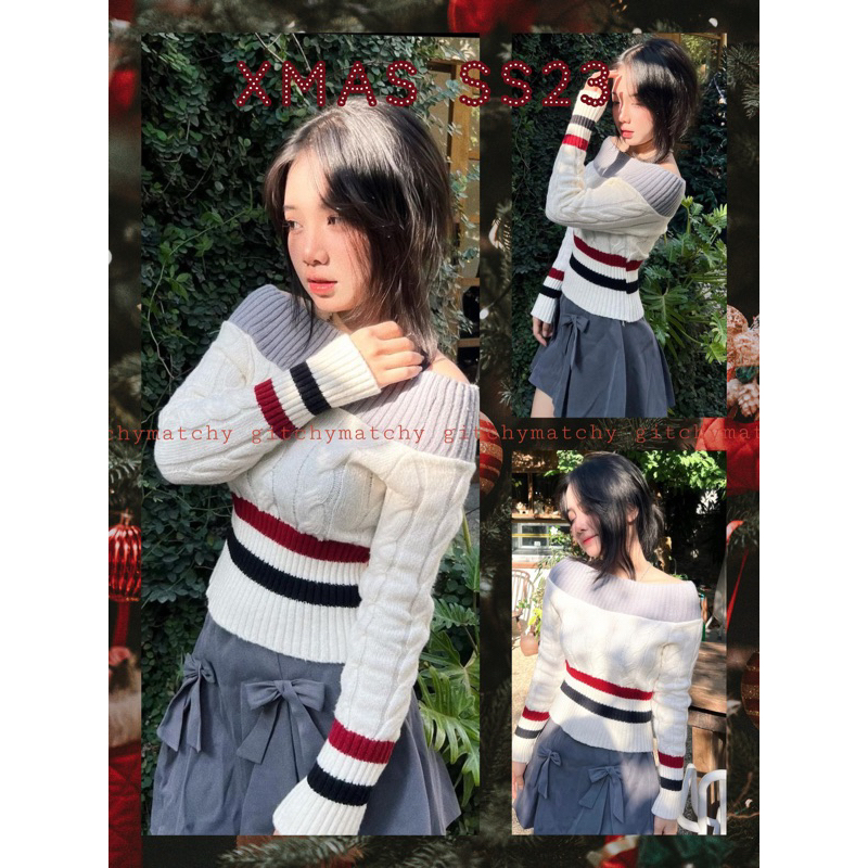 🕊️❤️ GITCHYMATCHY• ÁO LEN RUBY TRỄ VAI LÔNG SỌC 2 MÀU(SẴN/SHIP HOẢ TỐC)