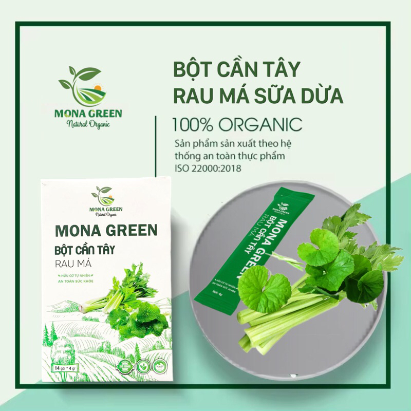 TẶNG MẶT NẠ Nước uống Detox - cần tây rau má MONA GREEN  hộp 14 gói