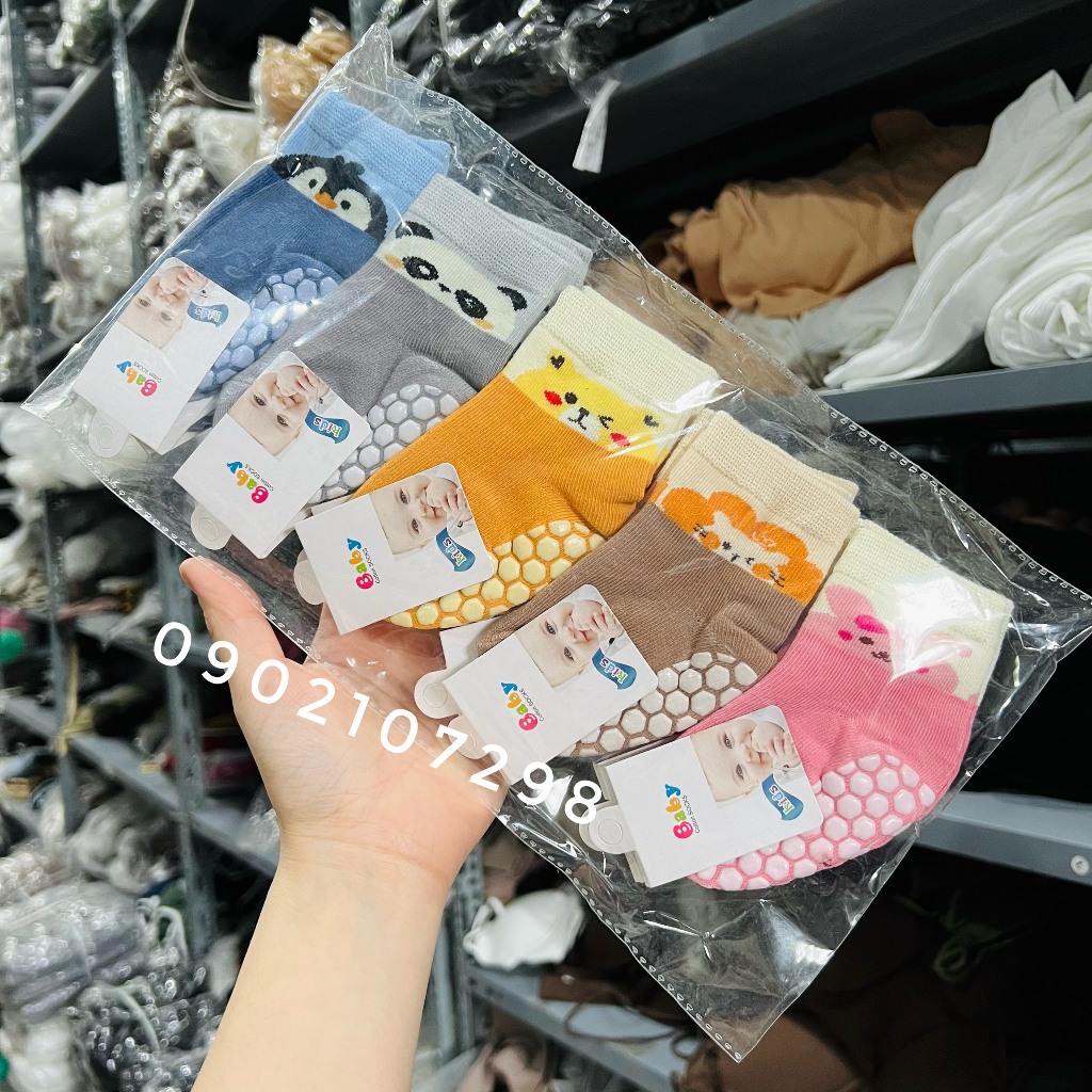 Set 5 Đôi Tất/ Vớ Hình Con Vật Đáng Yêu Cotton Chống Trơn Cho Bé Trai, Gái SS51