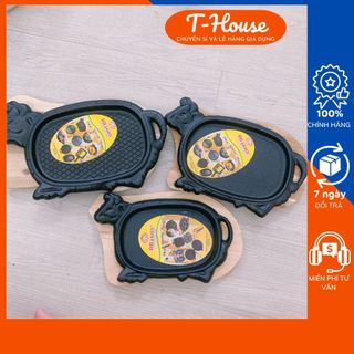 Chảo gang bò né chống dính kèm đế - chảo gang làm bò bít tết vạn lợi