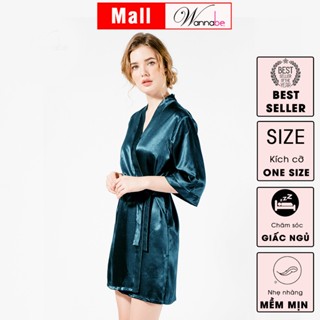 Áo choàng ngủ lụa WANNABE áo khoác ngủ lụa kimono dạng cơ bản trơn đơn giản dễ mặc sang trọng KI010