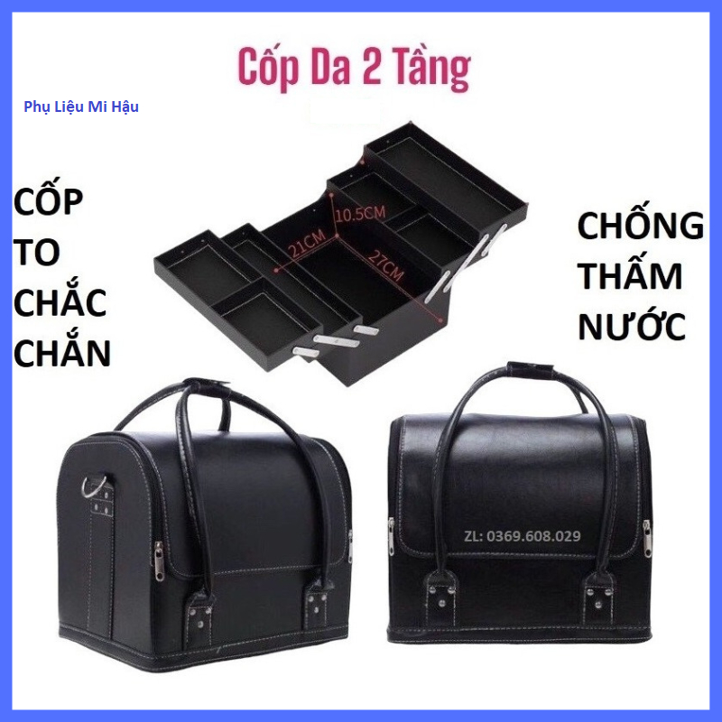 Cốp Da 2 Tầng Đựng Nail, Phun Xăm,Mỹ Phẩm Trang Điểm,Hộp Cốp Nối Mi ,Tủ Đựng Phụ Kiện,Túi 2 Tầng Đựng Đồ Nghề Make Up