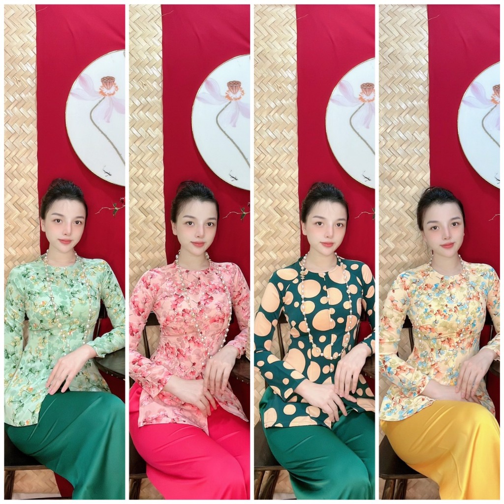 BỘ BÀ BA VẢI LỤA HỌA TIẾT VÀ CHẤM BI MẪU 2