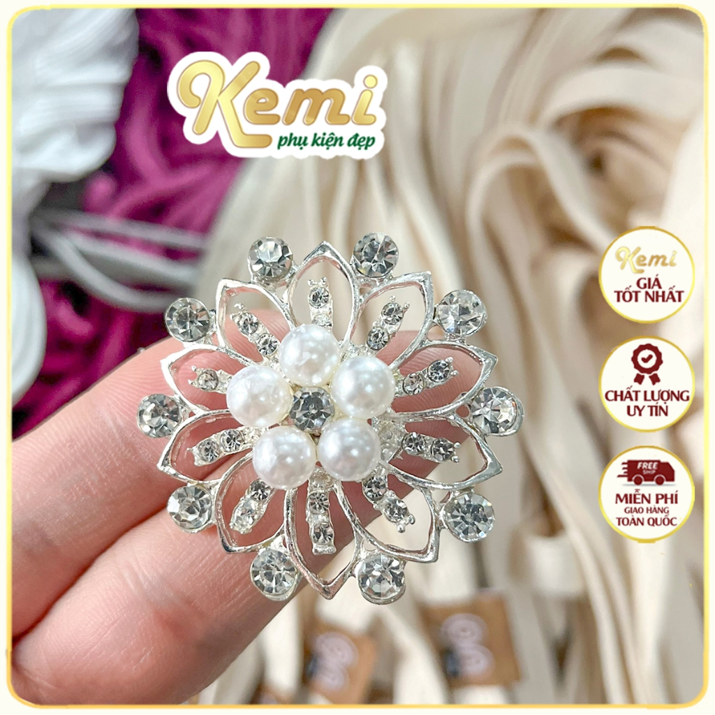Châm cài áo Hoa xương rồng đính đá, ghim gài váy đầm thiết kế sắc nét tinh sảo