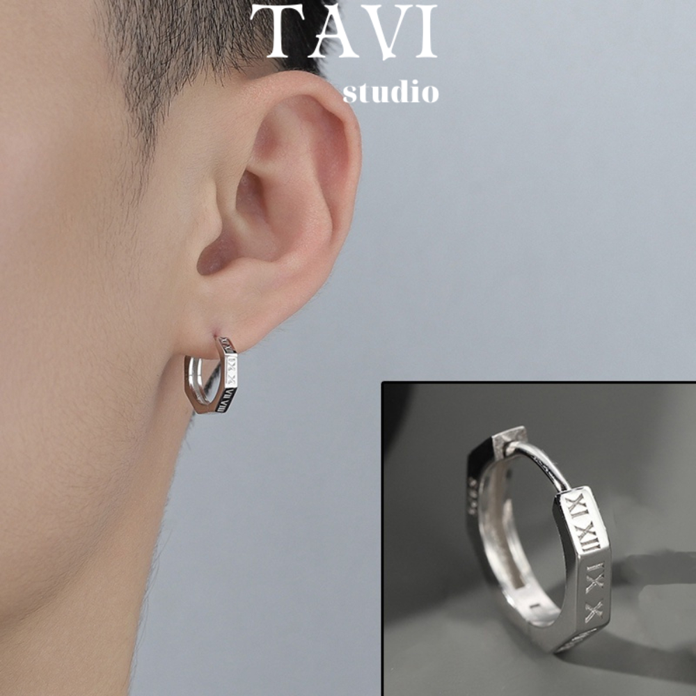 khuyên Tai Tròn Bằng Thép Không Gỉ Họa Chữ số La Mã Phong Cách Hip Hop Cho Nam Và Nữ Tavi Studio - B